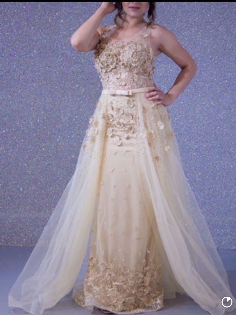 Elegant Cream Appliqué Evening Gown